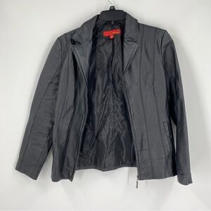 Max USA Women’s Zipper Closing Black Leather Jacket size L